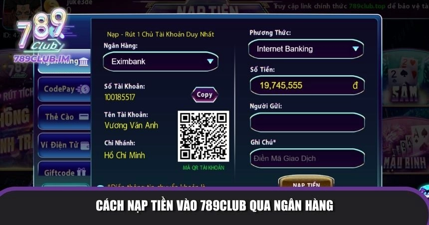 Nạp tiền qua ngân hàng bằng nhiều cách